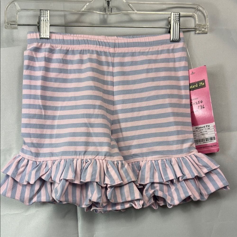 Mustard Pie pink and blue stripe ruffle Ella shorts NWT size 7